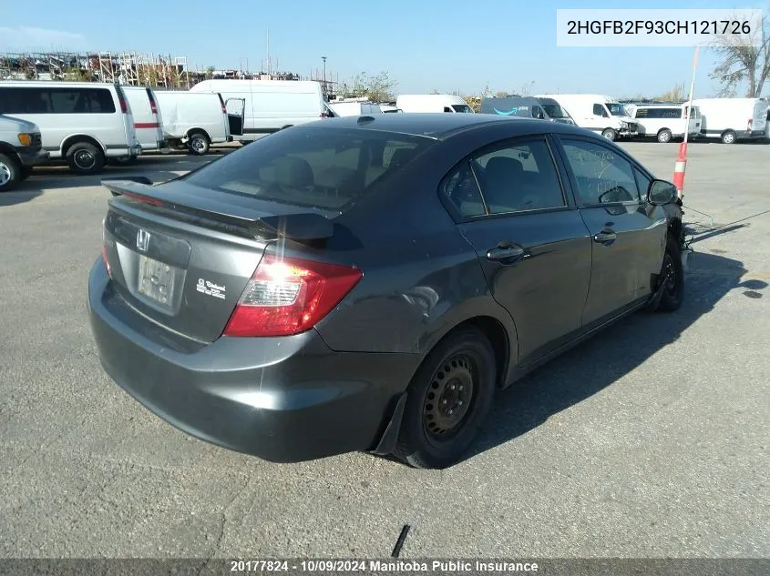 2012 Honda Civic Ex-L VIN: 2HGFB2F93CH121726 Lot: 20177824