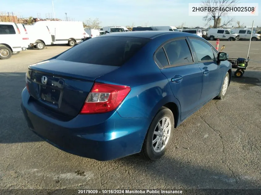 2HGFB2F46CH002508 2012 Honda Civic Lx