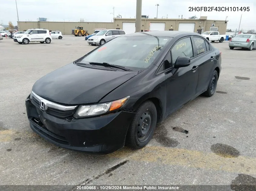 2012 Honda Civic Lx VIN: 2HGFB2F43CH101495 Lot: 20180468