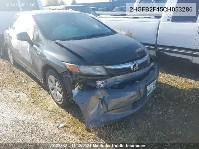 2012 Honda Civic Lx VIN: 2HGFB2F45CH053286 Lot: 20183862