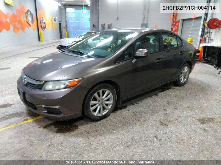 2012 Honda Civic Ex-L VIN: 2HGFB2F91CH004114 Lot: 20184561