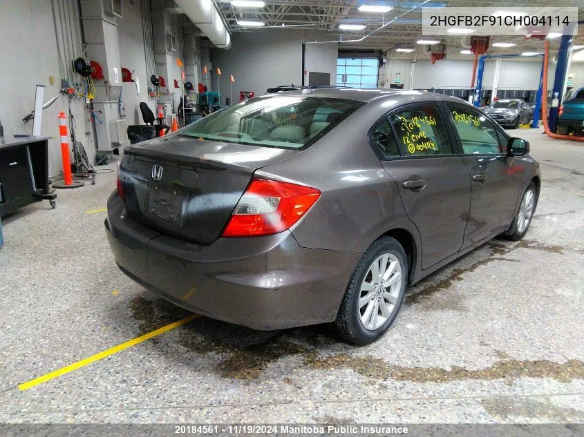 2012 Honda Civic Ex-L VIN: 2HGFB2F91CH004114 Lot: 20184561