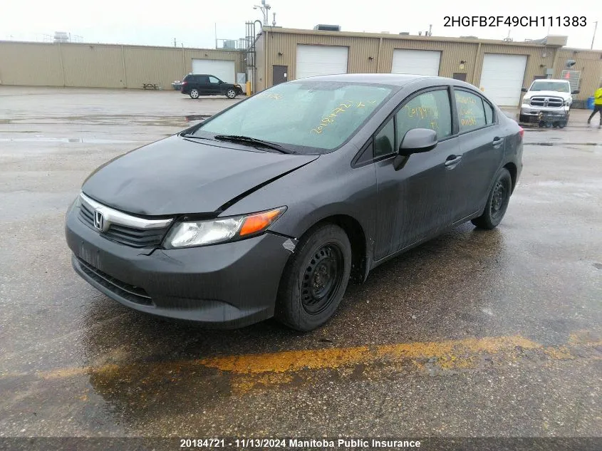 2012 Honda Civic Lx VIN: 2HGFB2F49CH111383 Lot: 20184721