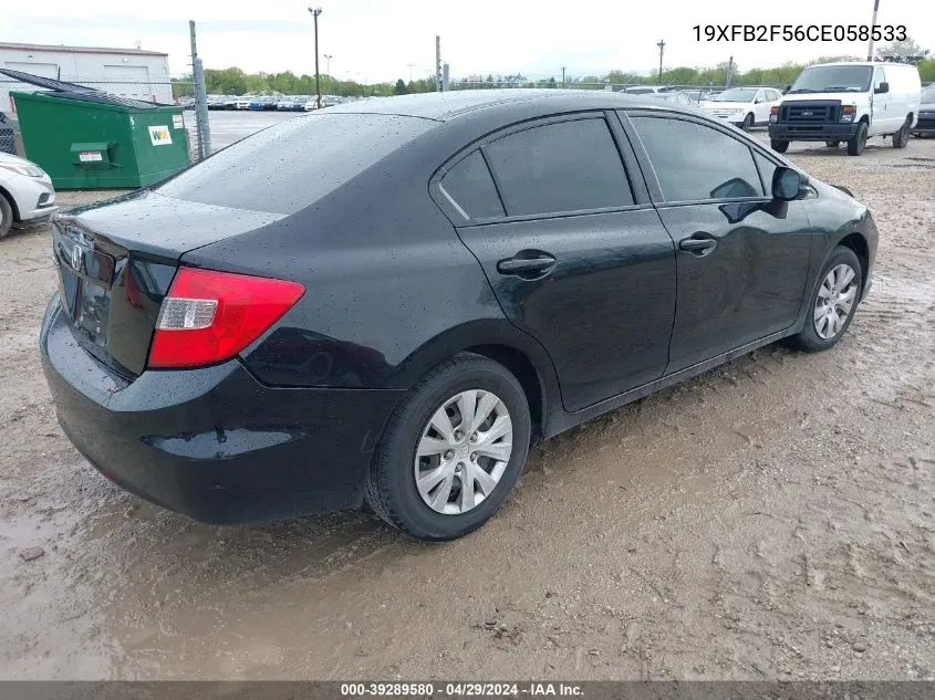 2012 Honda Civic Lx VIN: 19XFB2F56CE058533 Lot: 39289580