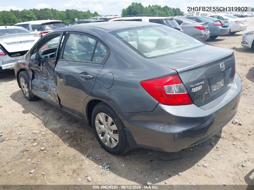 2012 Honda Civic Lx VIN: 2HGFB2F55CH319902 Lot: 39629250