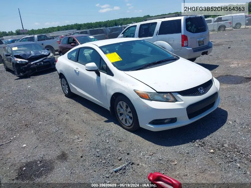 2012 Honda Civic Lx VIN: 2HGFG3B52CH564363 Lot: 39699689