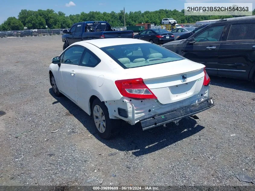 2012 Honda Civic Lx VIN: 2HGFG3B52CH564363 Lot: 39699689