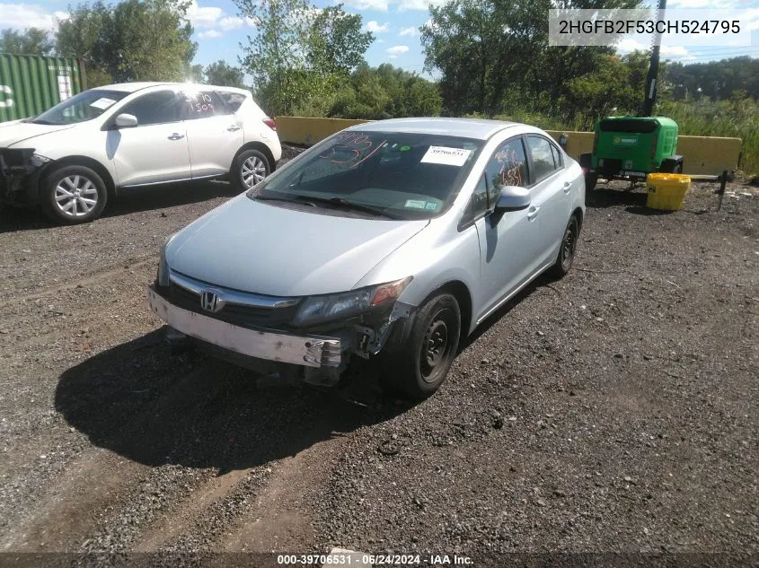 2012 Honda Civic Lx VIN: 2HGFB2F53CH524795 Lot: 39706531