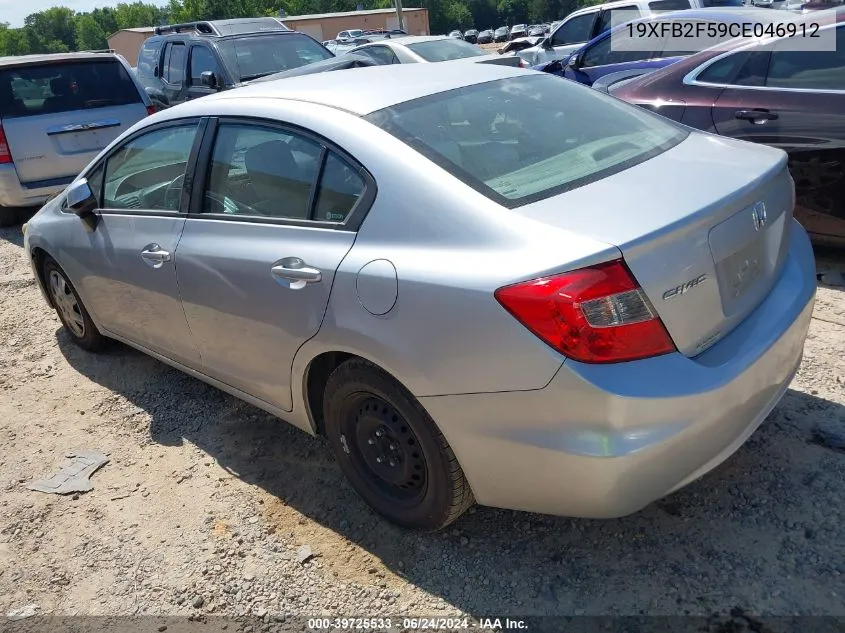 2012 Honda Civic Lx VIN: 19XFB2F59CE046912 Lot: 39725533