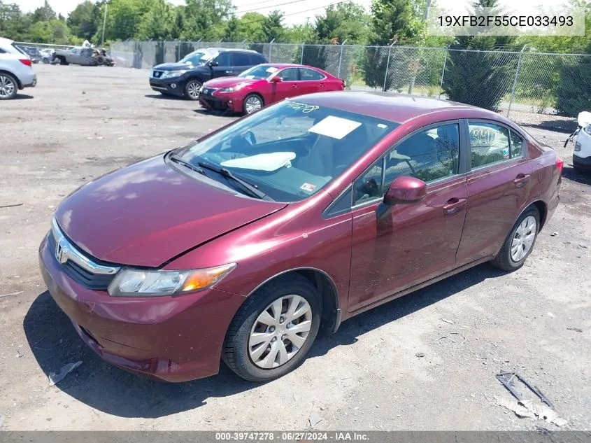 2012 Honda Civic Lx VIN: 19XFB2F55CE033493 Lot: 39747278