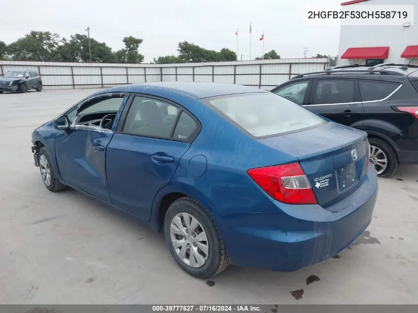 2012 Honda Civic Lx VIN: 2HGFB2F53CH558719 Lot: 39777627