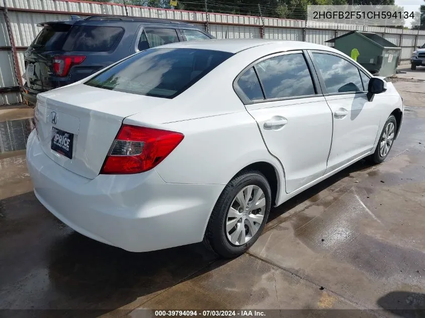 2012 Honda Civic Lx VIN: 2HGFB2F51CH594134 Lot: 39794094