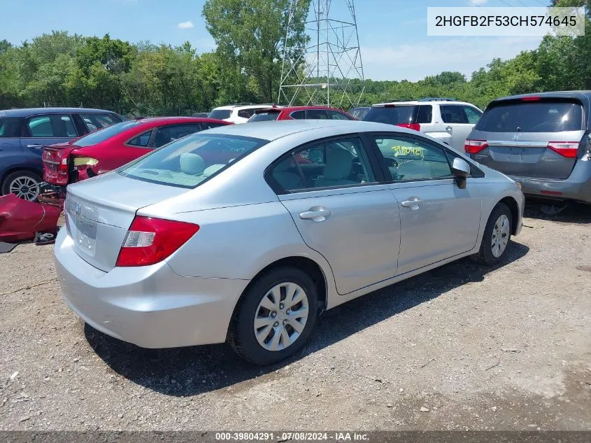 2HGFB2F53CH574645 2012 Honda Civic Lx