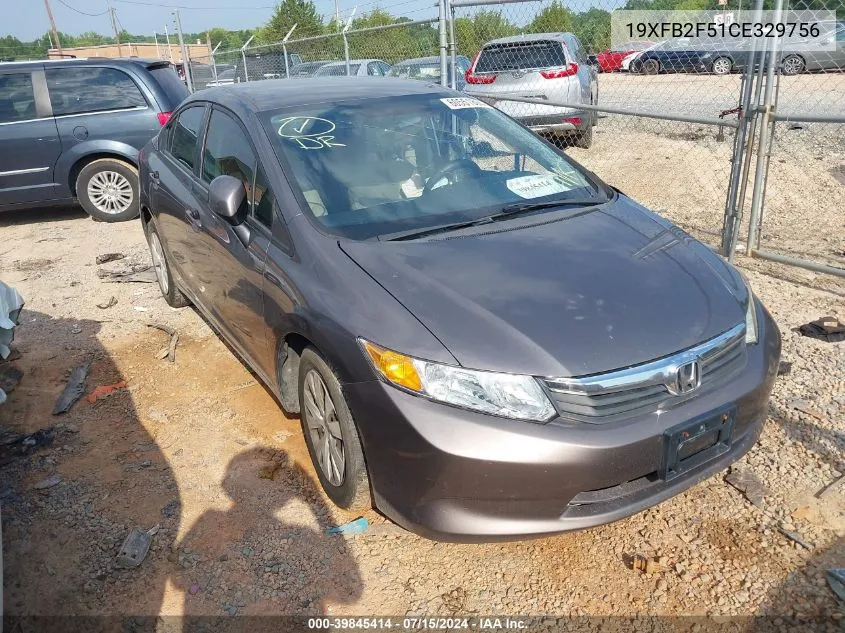 2012 Honda Civic Lx VIN: 19XFB2F51CE329756 Lot: 39845414