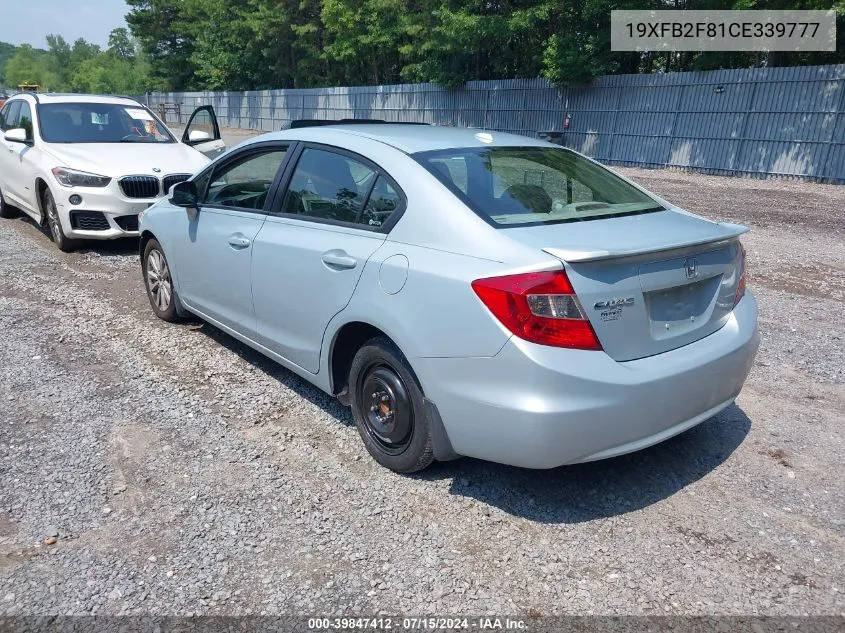 2012 Honda Civic Ex VIN: 19XFB2F81CE339777 Lot: 39847412