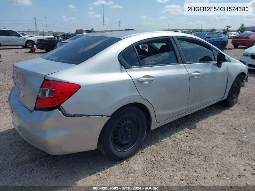 2HGFB2F54CH574380 2012 Honda Civic Lx