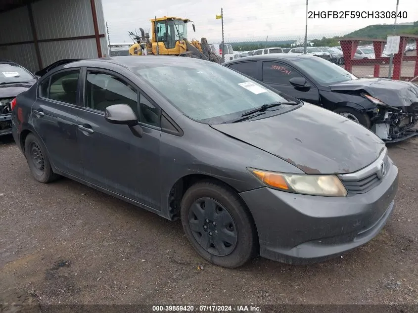 2012 Honda Civic Lx VIN: 2HGFB2F59CH330840 Lot: 39859420