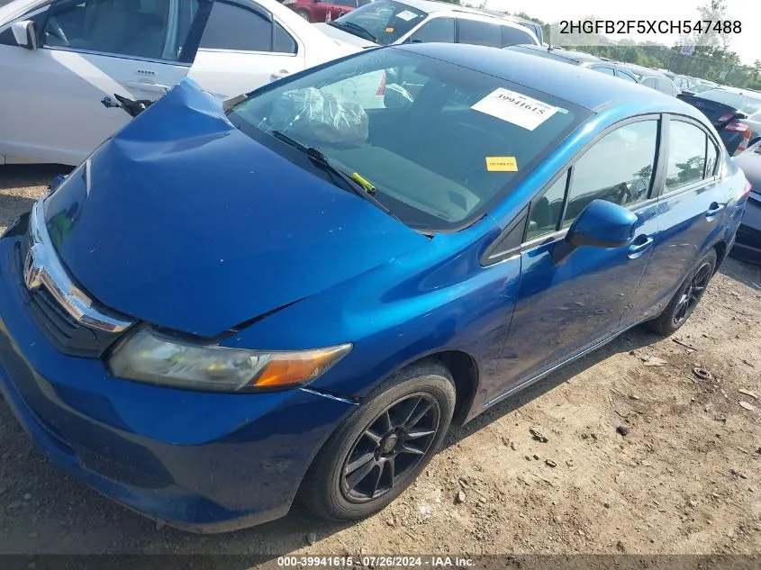 2012 Honda Civic Lx VIN: 2HGFB2F5XCH547488 Lot: 39941615