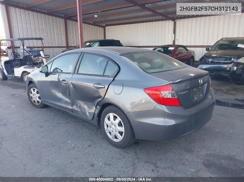 2012 Honda Civic Lx VIN: 2HGFB2F57CH312143 Lot: 40004802