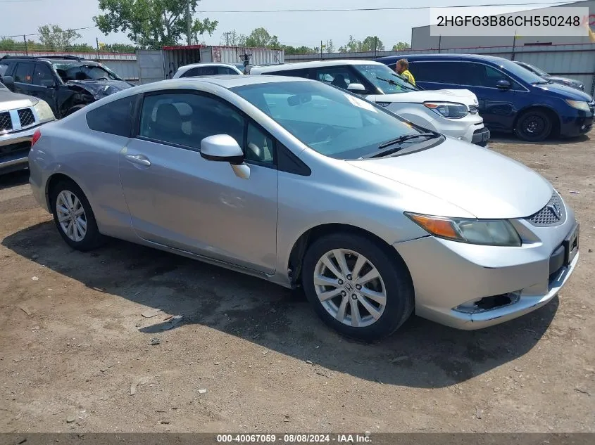 2012 Honda Civic Ex VIN: 2HGFG3B86CH550248 Lot: 40067059