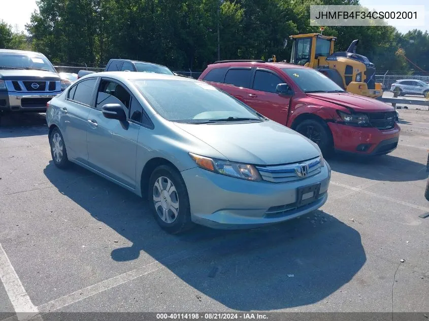 2012 Honda Civic Hybrid VIN: JHMFB4F34CS002001 Lot: 40114198