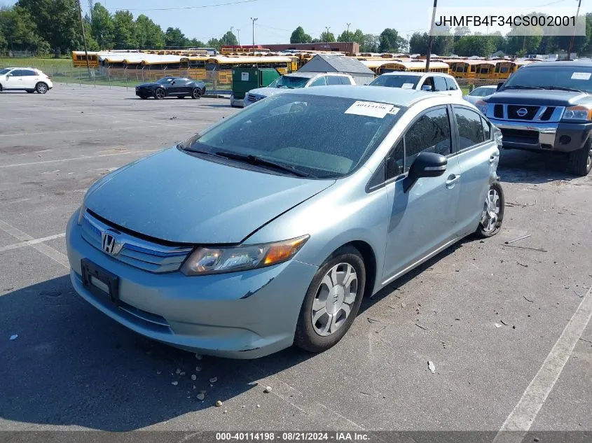 2012 Honda Civic Hybrid VIN: JHMFB4F34CS002001 Lot: 40114198