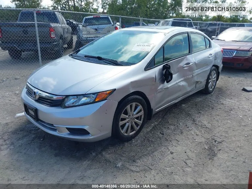 2012 Honda Civic Ex VIN: 2HGFB2F81CH510503 Lot: 40145386