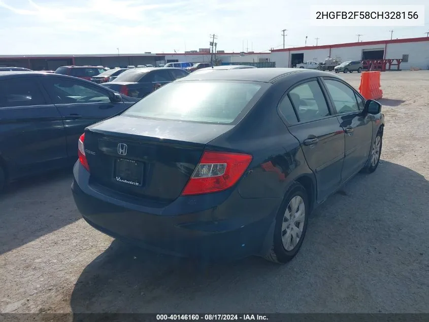 2012 Honda Civic Lx VIN: 2HGFB2F58CH328156 Lot: 40146160