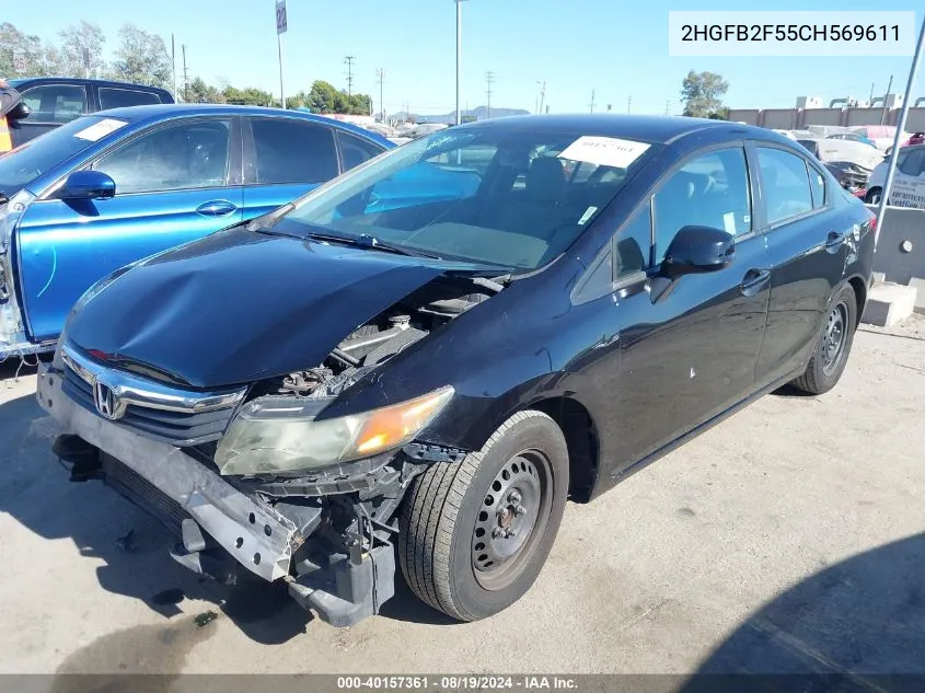 2012 Honda Civic Lx VIN: 2HGFB2F55CH569611 Lot: 40157361