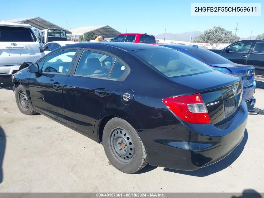 2012 Honda Civic Lx VIN: 2HGFB2F55CH569611 Lot: 40157361