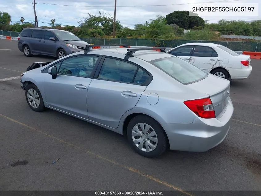 2012 Honda Civic Lx VIN: 2HGFB2F55CH605197 Lot: 40157863