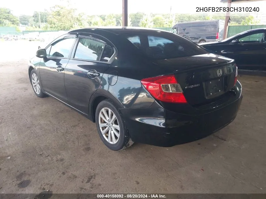 2HGFB2F83CH310240 2012 Honda Civic Ex