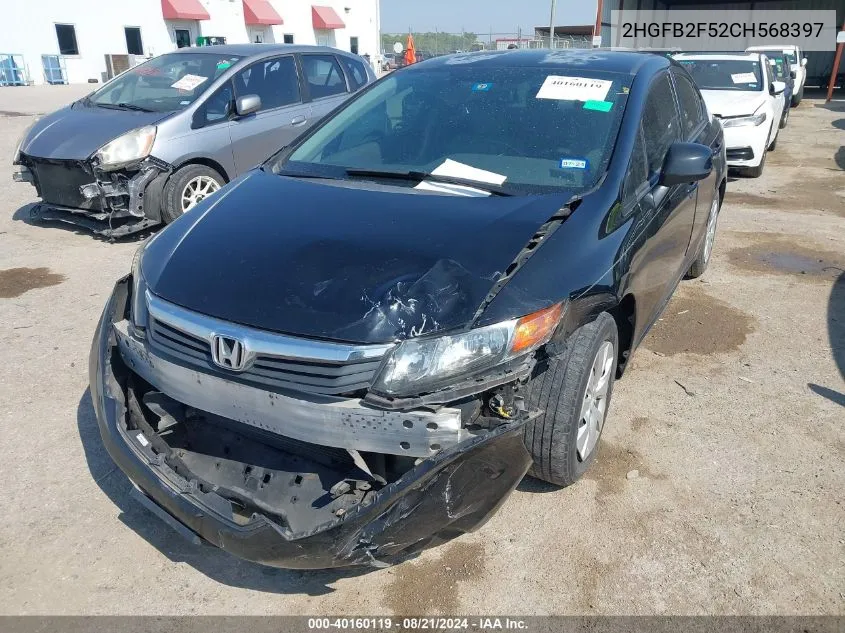 2012 Honda Civic Lx VIN: 2HGFB2F52CH568397 Lot: 40160119