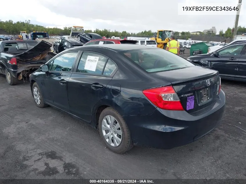 2012 Honda Civic Lx VIN: 19XFB2F59CE343646 Lot: 40164335