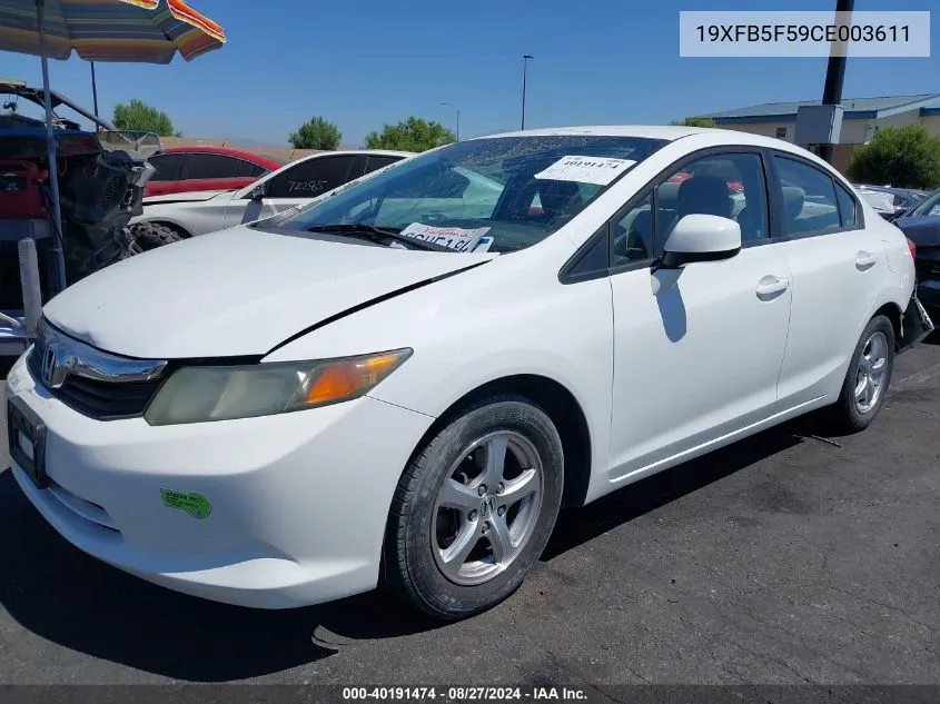 2012 Honda Civic Natural Gas VIN: 19XFB5F59CE003611 Lot: 40191474