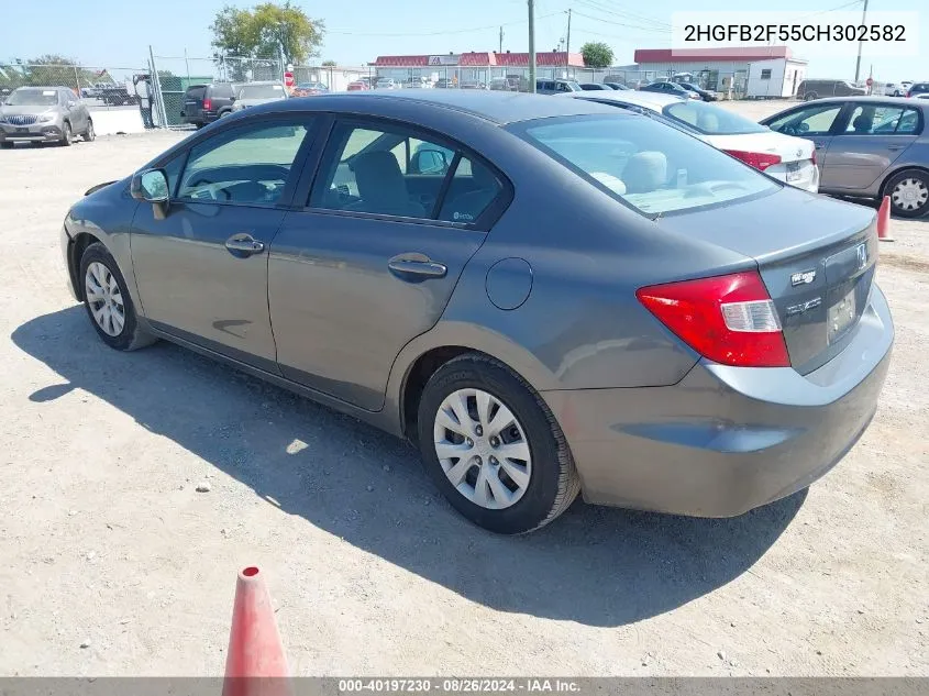 2012 Honda Civic Lx VIN: 2HGFB2F55CH302582 Lot: 40197230