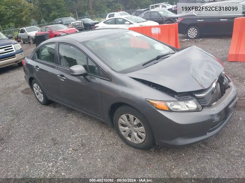 2012 Honda Civic Lx VIN: 19XFB2F52CE318099 Lot: 40210092