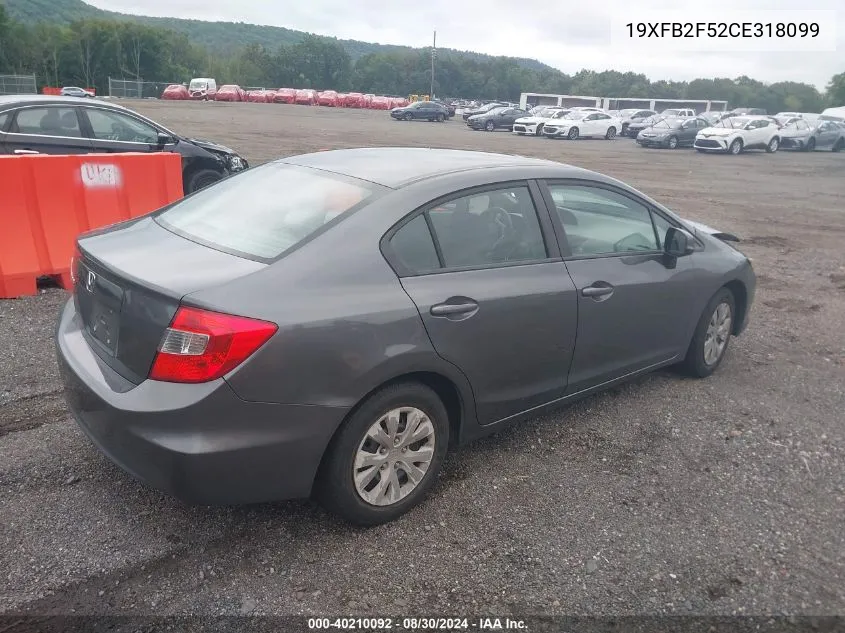 2012 Honda Civic Lx VIN: 19XFB2F52CE318099 Lot: 40210092