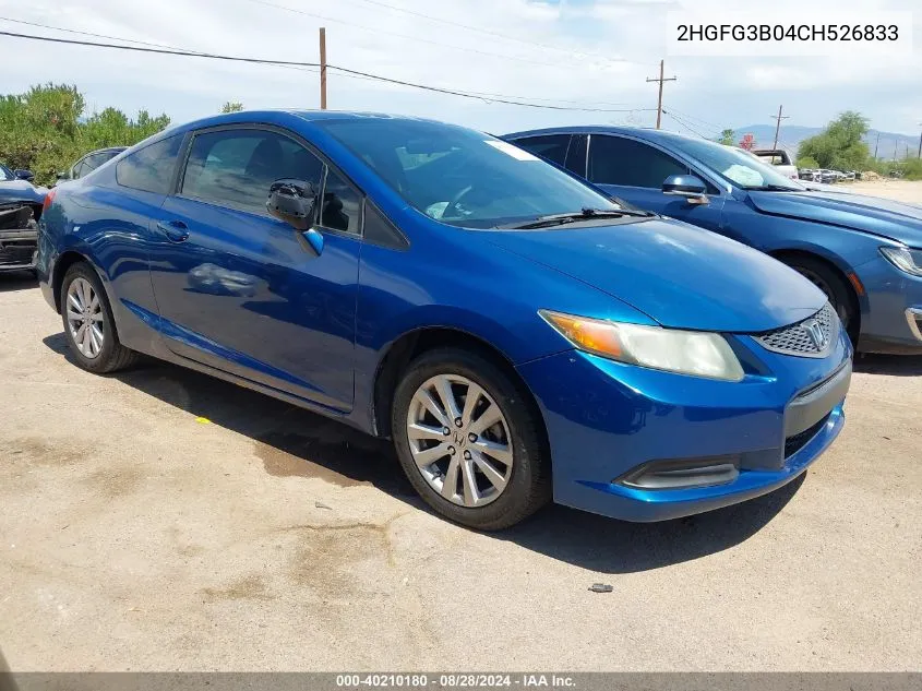 2012 Honda Civic Ex-L VIN: 2HGFG3B04CH526833 Lot: 40210180