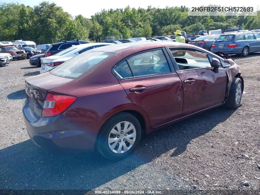 2012 Honda Civic Lx VIN: 2HGFB2F51CH572683 Lot: 40234899