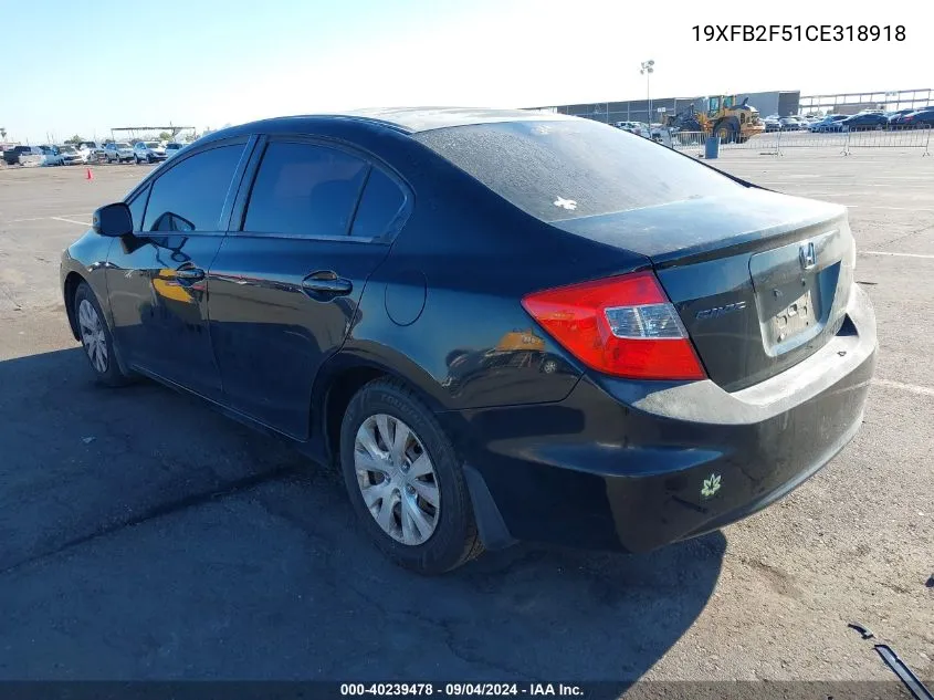 2012 Honda Civic Lx VIN: 19XFB2F51CE318918 Lot: 40239478