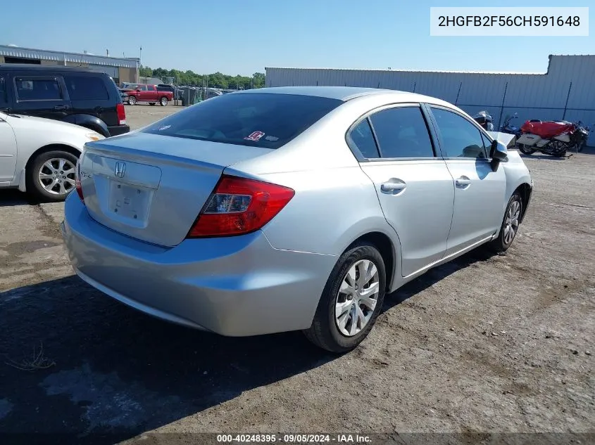 2012 Honda Civic Lx VIN: 2HGFB2F56CH591648 Lot: 40248395