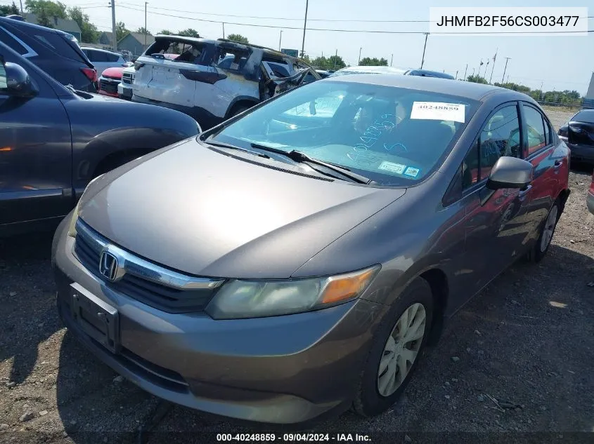 2012 Honda Civic Lx VIN: JHMFB2F56CS003477 Lot: 40248859