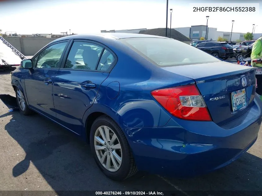 2012 Honda Civic Ex VIN: 2HGFB2F86CH552388 Lot: 40276246