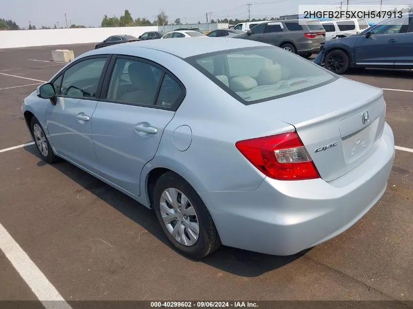 2012 Honda Civic Lx VIN: 2HGFB2F5XCH547913 Lot: 40299602