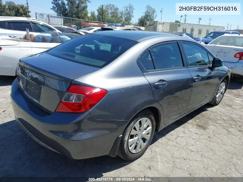 2HGFB2F59CH316016 2012 Honda Civic Lx