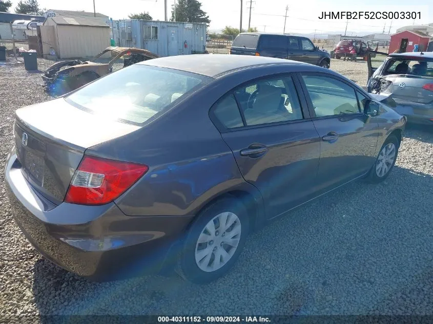 2012 Honda Civic Lx VIN: JHMFB2F52CS003301 Lot: 40311152