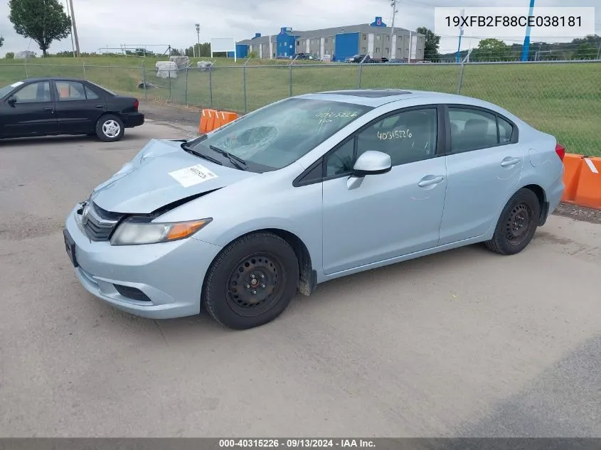 2012 Honda Civic Ex VIN: 19XFB2F88CE038181 Lot: 40315226