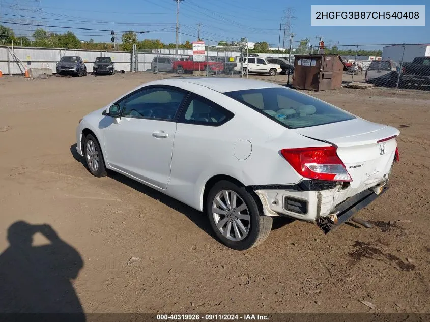 2012 Honda Civic Ex VIN: 2HGFG3B87CH540408 Lot: 40319926