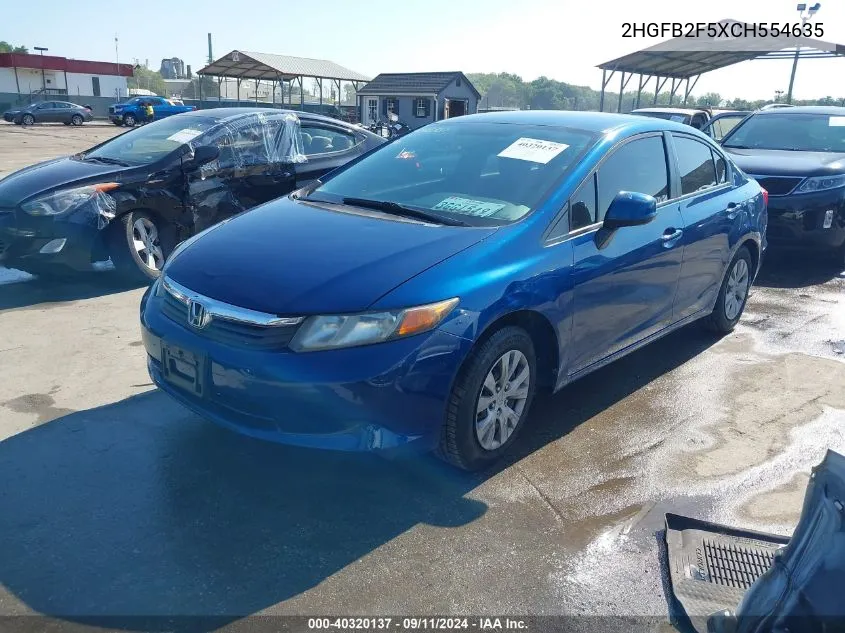 2012 Honda Civic Lx VIN: 2HGFB2F5XCH554635 Lot: 40320137